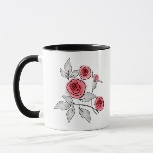 Mug Abstrait moderne fleurs roses rouge gris floral bl (Gauche)