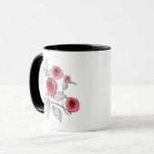 Mug Abstrait moderne fleurs roses rouge gris floral bl (Devant gauche)
