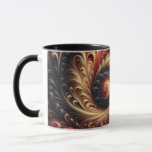 Mug Abstrait Moderne Rouges, Noir et Or (Gauche)