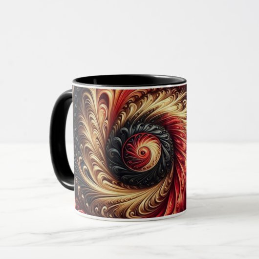 Mug Abstrait Moderne Rouges, Noir et Or (Devant gauche)