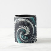 Mug Abstrait Moderne Tourbillonnant Vert, Argent et No (Centre)