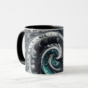 Mug Abstrait Moderne Tourbillonnant Vert, Argent et No