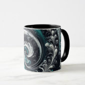 Mug Abstrait Moderne Tourbillonnant Vert, Argent et No (Devant droit)