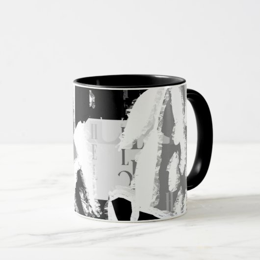 Mug Abstrait noir blanc gris (Devant droit)