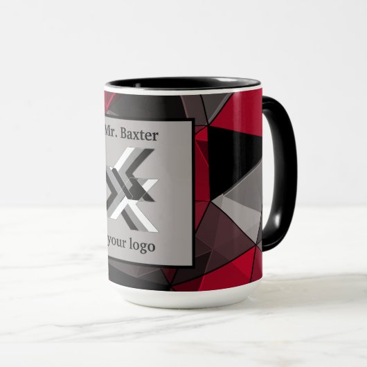 Mug Abstrait, noir et rouge, monogramme, logo (Devant droit)