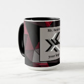 Mug Abstrait, noir et rouge, monogramme, logo (Devant gauche)