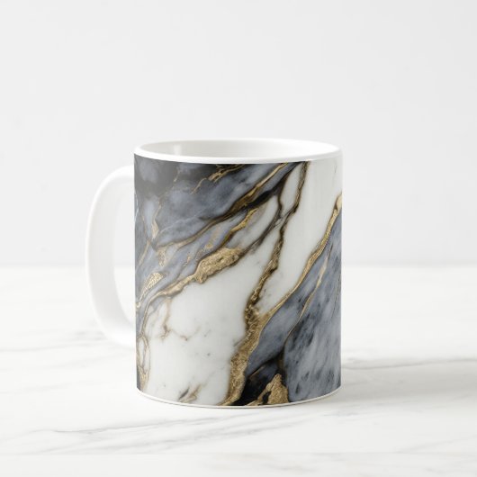 Mug Abstrait noir gris blanc marbre or (Devant gauche)