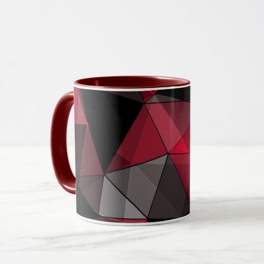 Mug Abstrait Noir, rouge, gris géométrique. (Devant gauche)