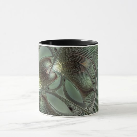 Mug Abstrait Olive Sage Green Grey Fractal Art Imagina (Centre)