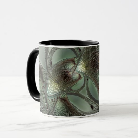 Mug Abstrait Olive Sage Green Grey Fractal Art Imagina (Devant gauche)