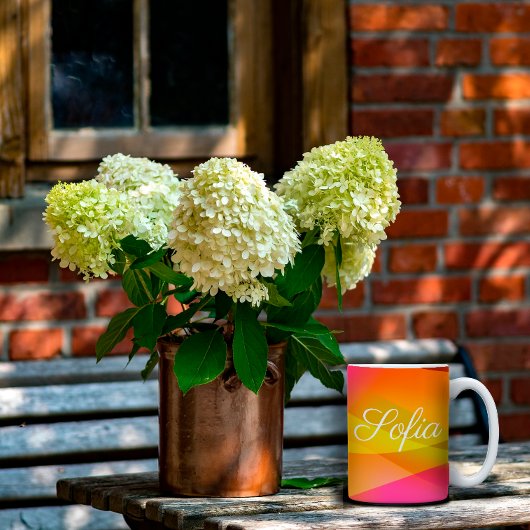 Mug Abstrait orange magenta rose géométrique avec nom