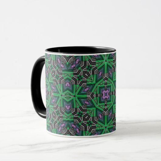 Mug Abstrait ornemental rayé vert foncé folklorique (Devant gauche)