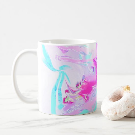 Mug Abstrait rose et bleu ondulé (Avec donut)