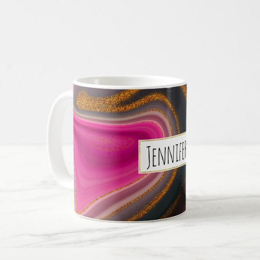 Mug Abstrait rose et noir avec perruques d'or (Devant gauche)