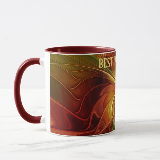 Mug Abstrait Rouge Orange Brown Fleur verte Meilleure  (Gauche)