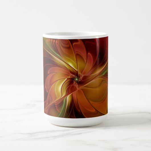 Mug Abstrait Rouge Orange Brown Vert Fractal Art Flowe (Centre)