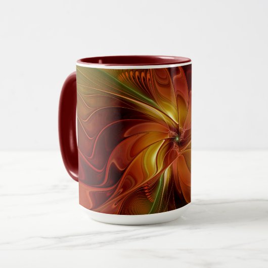 Mug Abstrait Rouge Orange Brown Vert Fractal Art Flowe (Devant gauche)