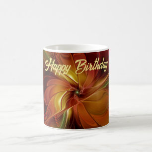 Mug Abstrait Rouge Orange Brown Vert Fractal Art Flowe