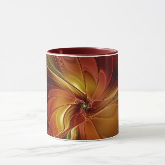 Mug Abstrait Rouge Orange Brown Vert Fractal Art Flowe (Centre)