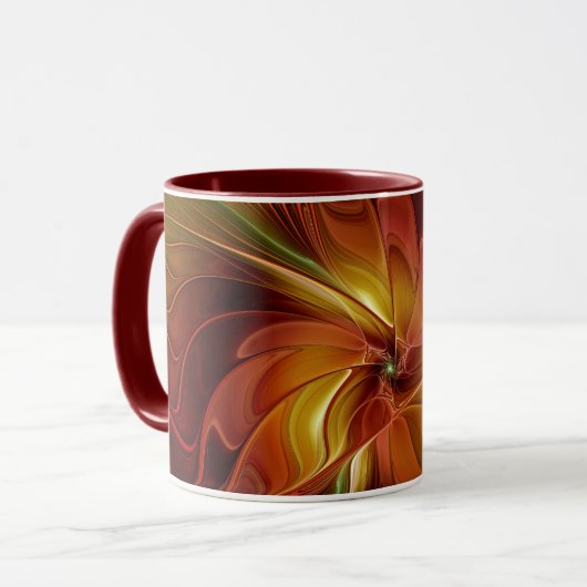Mug Abstrait Rouge Orange Brown Vert Fractal Art Flowe (Devant gauche)