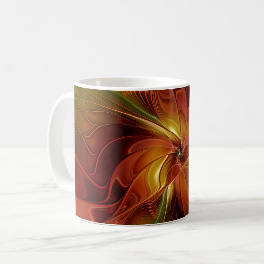 Mug Abstrait Rouge Orange Brown Vert Fractal Art Flowe (Devant gauche)