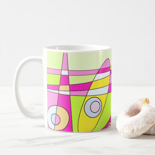 Mug Abstrait surf Bright Pink Green Bubblegum (Avec donut)
