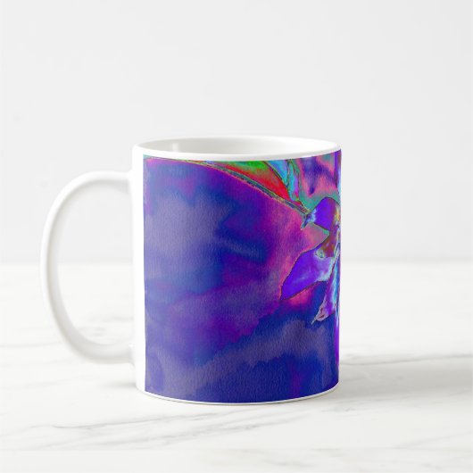Mug Abstrait tournesol à fleurs bleu violet rétro funk (Gauche)