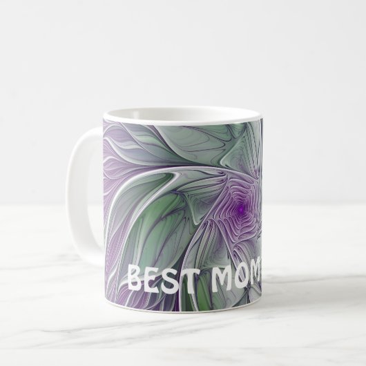 Mug Abstrait violet vert Fleur Fractal Art Best Mom (Devant gauche)