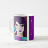 Mug Abstraite fille et oiseau pourpre et Turquoise Per (Devant gauche)