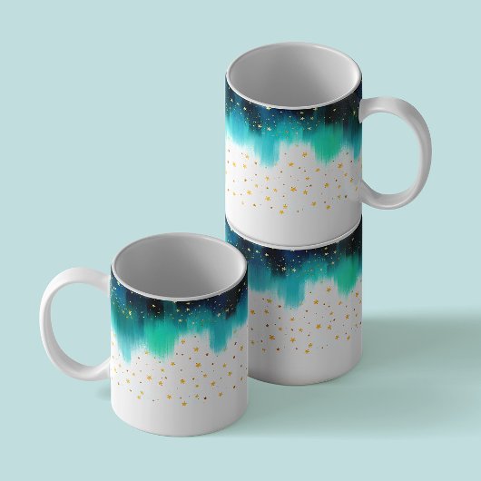 Mug Abstraites étoiles turquoise peintes à la main Cof