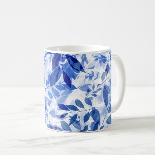 Mug Abstraits Feuilles bleu et blanc (Devant droit)