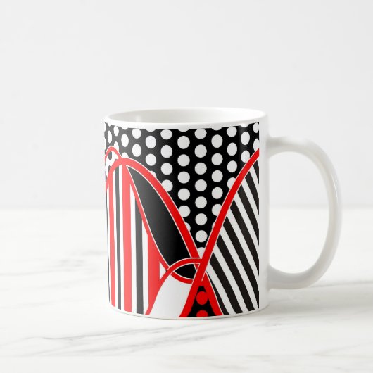 Mug Abstraits rayures et points en noir rouge blanc - (Droite)