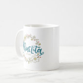Mug Abuelita, lettre espagnole, couronne florale, (Devant gauche)