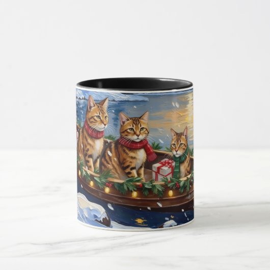 Mug Abyssinian Cat Christmas Boat Holiday (Centre)