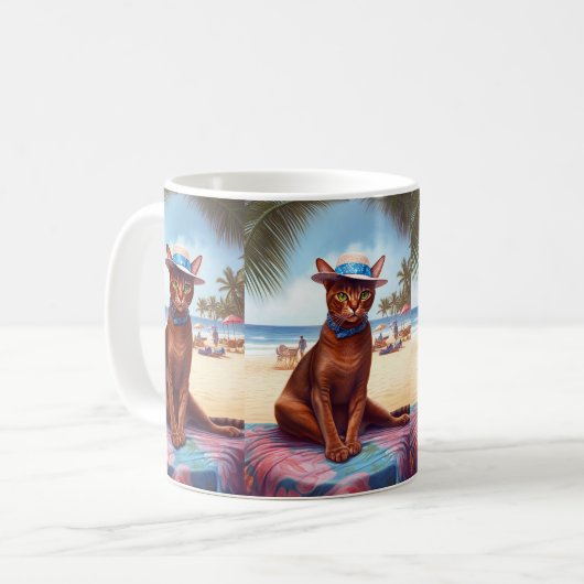 Mug Abyssinian cat on Beach, cadeau d'été pour amoureu (Devant gauche)