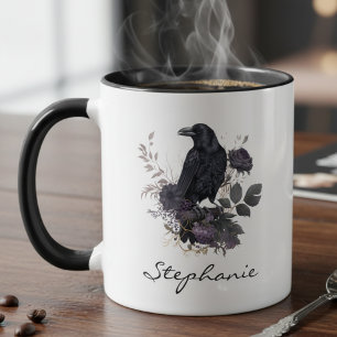 Mug Academia Sombre Corbeau Floral Gothique Morose