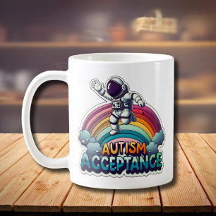 Mug Acceptation de l'autisme Astronaut arc-en-ciel