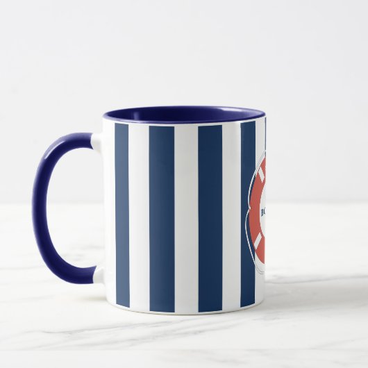 Mug Accueil Bleu Nautique À Bord Du Nom Du Bateau (Gauche)