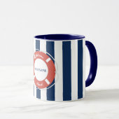 Mug Accueil Bleu Nautique À Bord Du Nom Du Bateau (Devant droit)