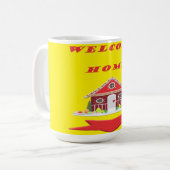Mug Accueil design lumineux jaune et rouge (Devant gauche)