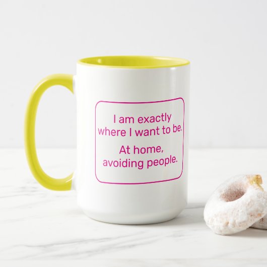 Mug Accueil (droitier, jaune / rose) (Avec donut)