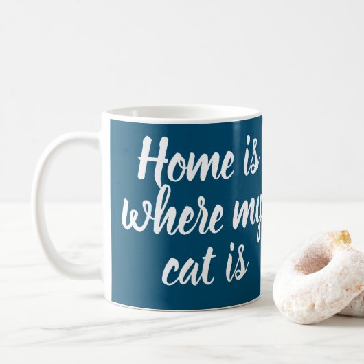 Mug Accueil Où Mon Chat Est Blanc Script Marine (Avec donut)