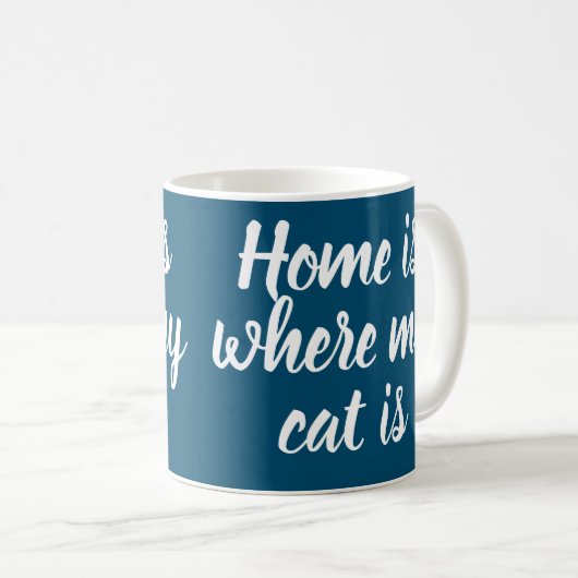 Mug Accueil Où Mon Chat Est Blanc Script Marine (Devant droit)