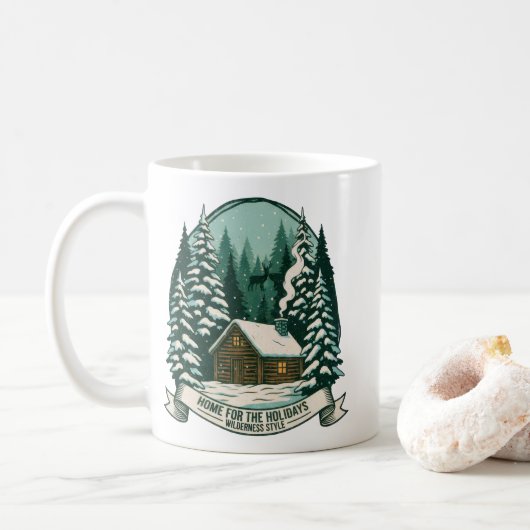 Mug Accueil pour les Vacances Wilderness Art Cabine (Avec donut)
