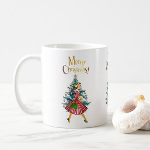 Mug Achats de Noël de dame vintage 1950