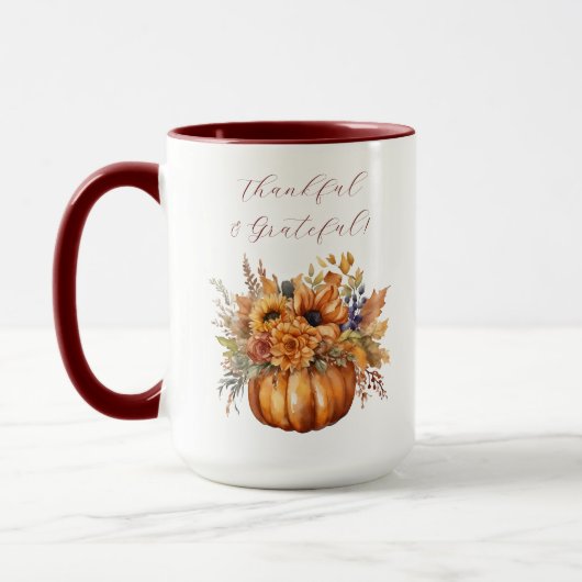 Mug Action de grâce-Citrouille avec Fleurs- (Gauche)