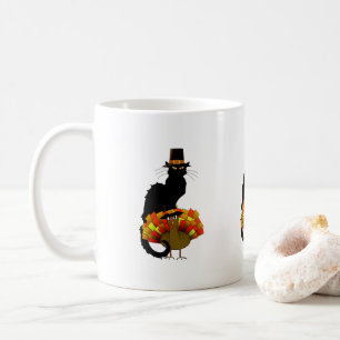 Mug Action de grâce Le Chat Noir Avec Pèlerin de dinde