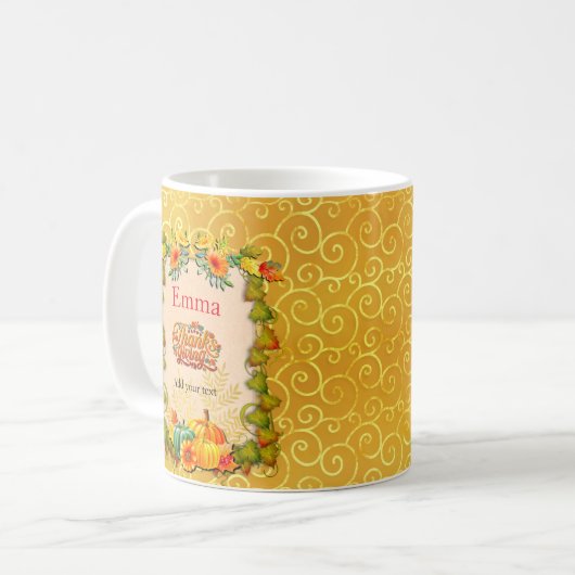 Mug Action de grâces, Feuilles d'érable, citrouilles e (Devant gauche)