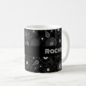 Mug Add Your Name Floral Outline Black & White Pattern (Devant droit)