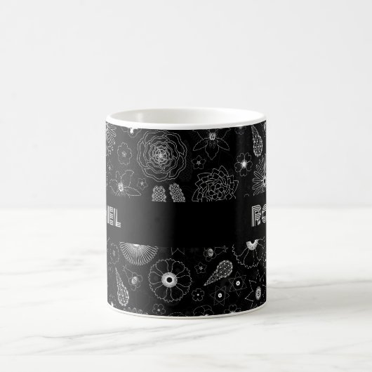 Mug Add Your Name Floral Outline Black & White Pattern (Centre)